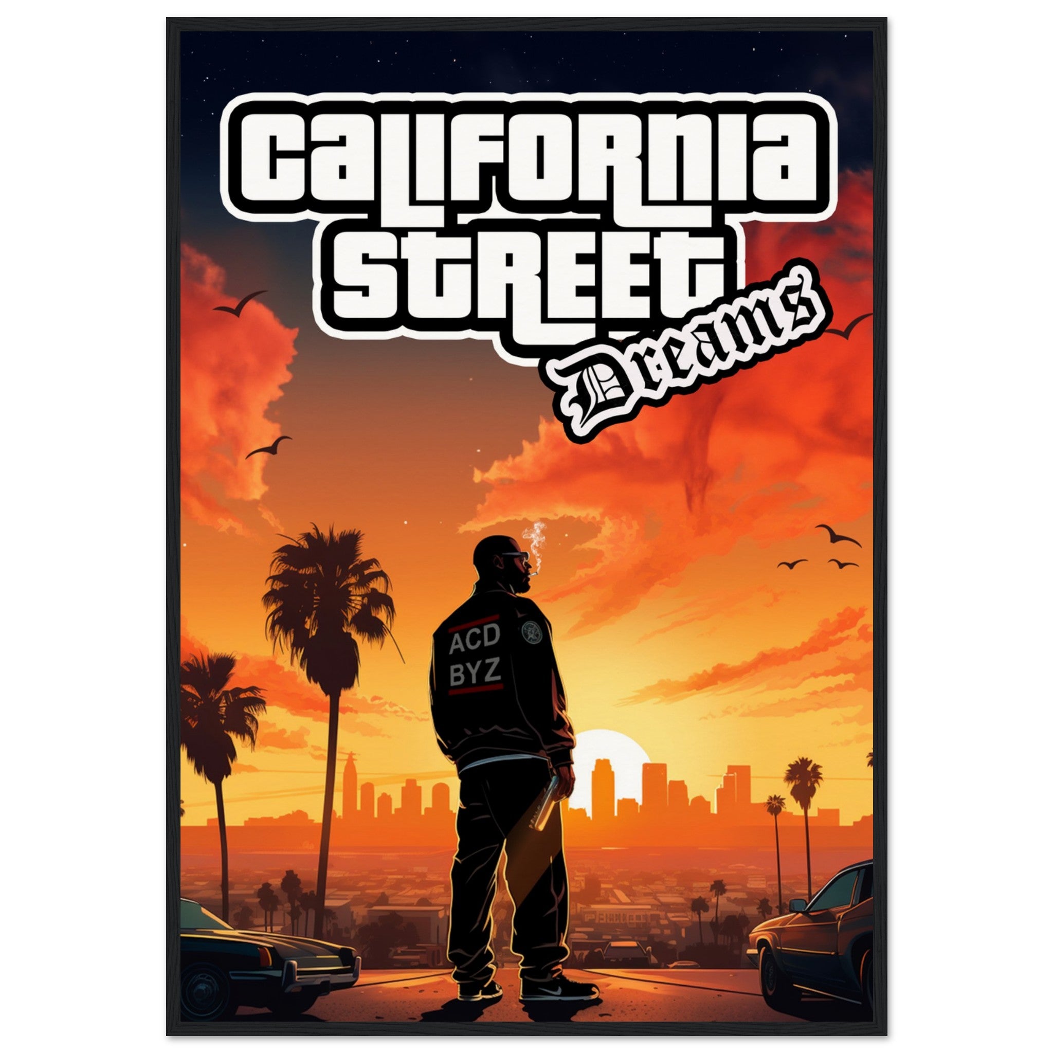 California Street Dreams - Poster im Holzrahmen